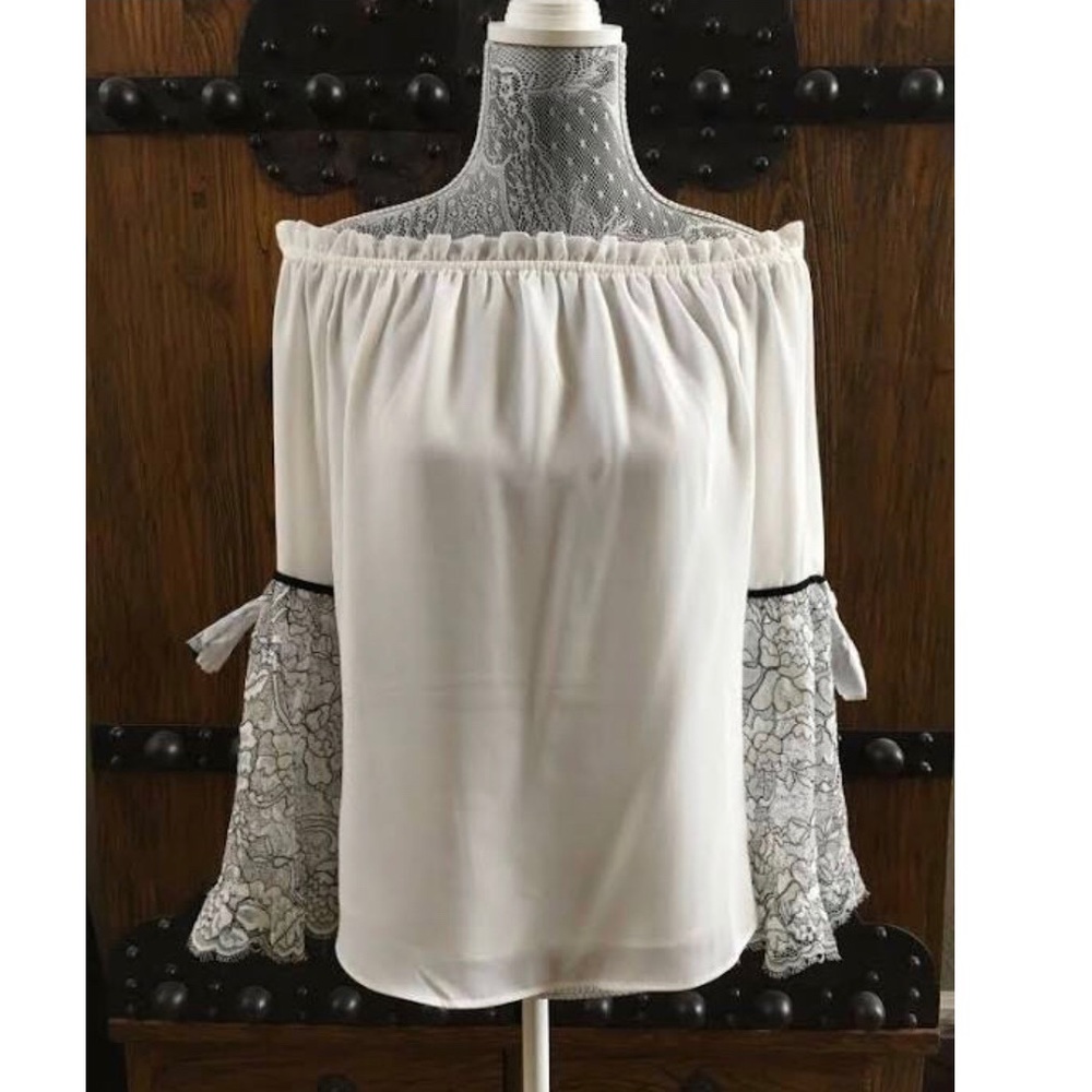 WHBM Off Shoulder Blouse with Lace Bell Sleeve